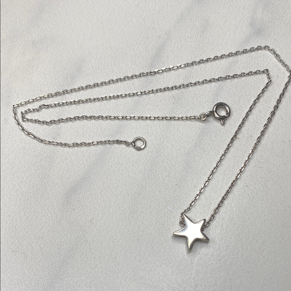 17" Sterling silver star pendant paper clip chain necklace‎ 925